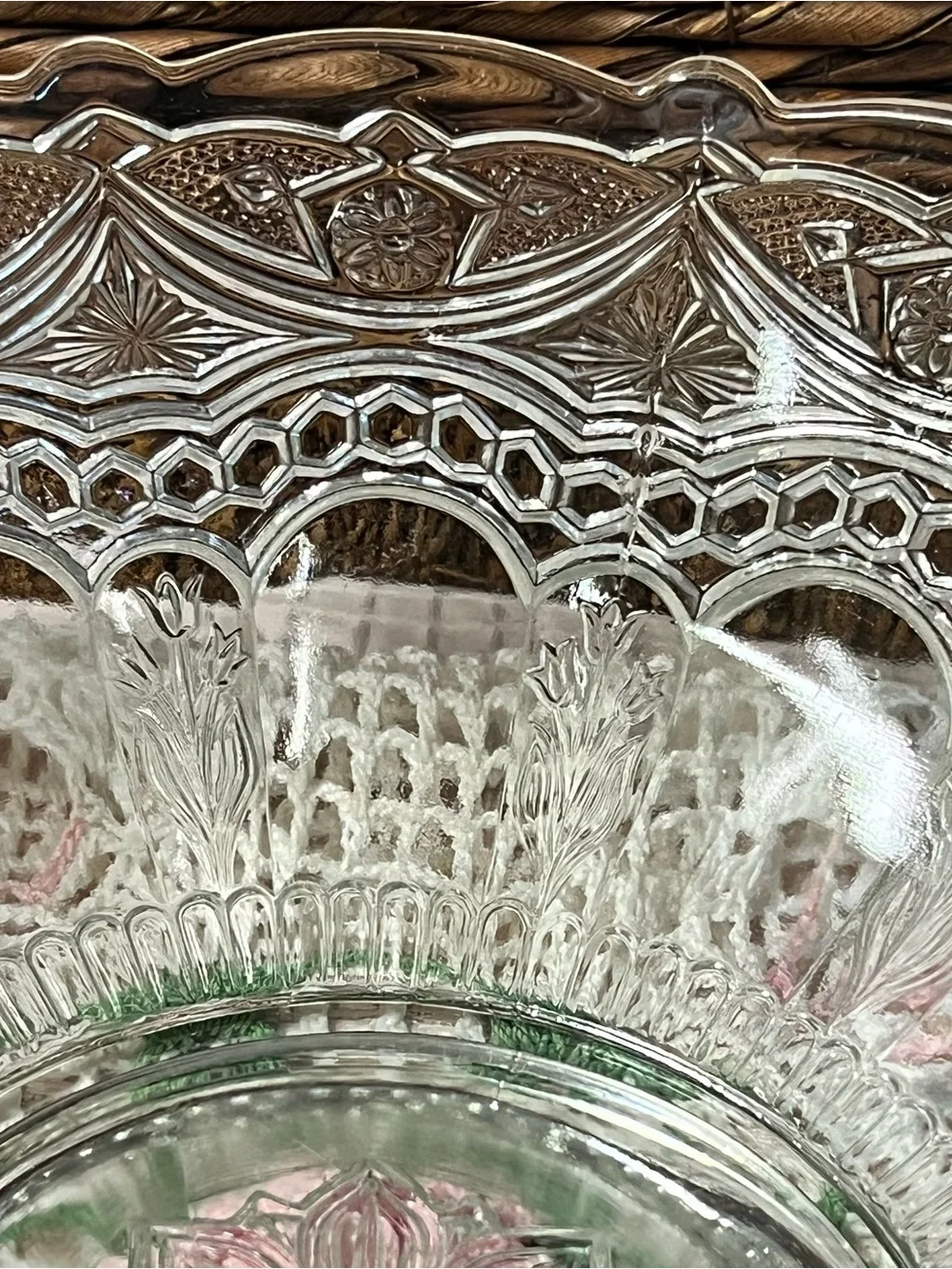 Vintage EAPG Clear Glass Fruit or Serving  Bowl Elegant Starburst Arches Pattern
